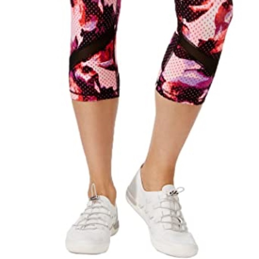 New Calvin Klein: Large Black Rose Design Workout Leggings - Picture 2 of 5